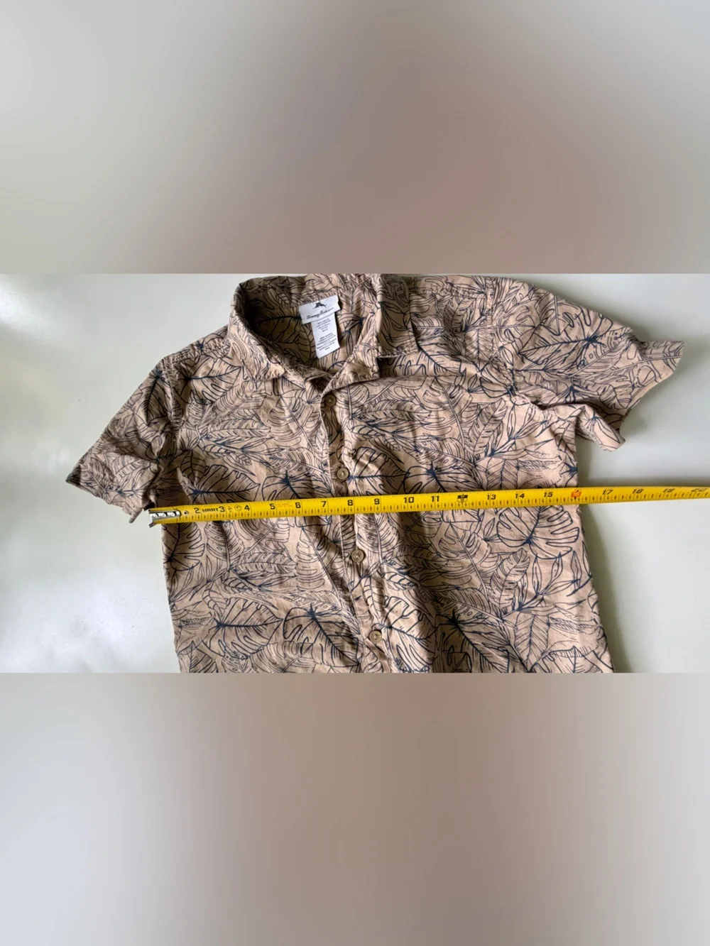Tommy Bahama Boys M 10/12 Hawaiian Button Down Shirt Short Set Tan Floral Leaf